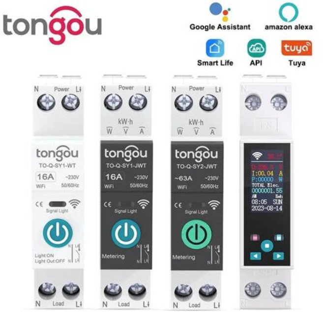 TUYA 와이파이 스마트 회로 차단기 스마트 홈 무선 리모컨 스위치용 1P 50A 63A DIN 레일 앱 TONGOU, 1개