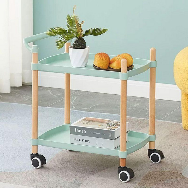 원형트롤리 테이블 3단 이동식 카페 원형 서빙 선반 이동식카트, 북유럽 2단 수납 카트 북유럽 그린