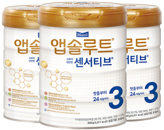 앱솔루트 현명한 엄마의 센서티브 분유 3단계, 900g, 6개