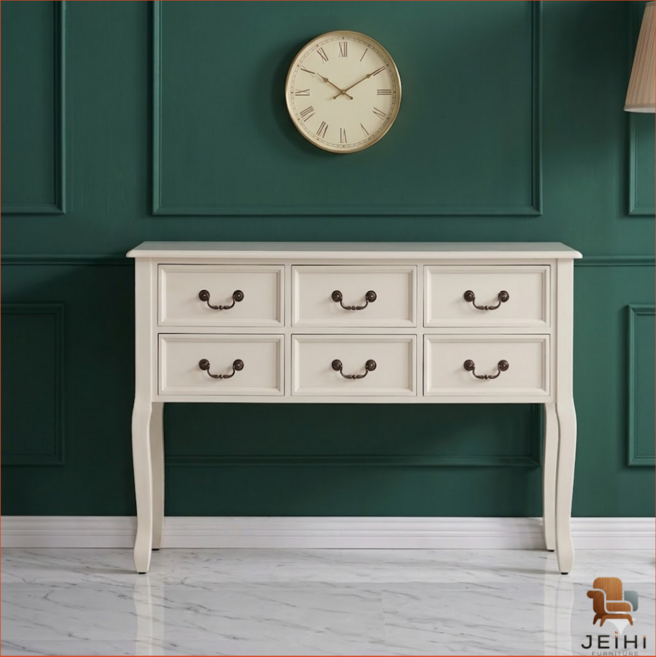 JEIHI 아메리칸 엔틱콘솔 심플 원목현관장 현관콘솔 유럽식 서랍장, 아이보리색 소형