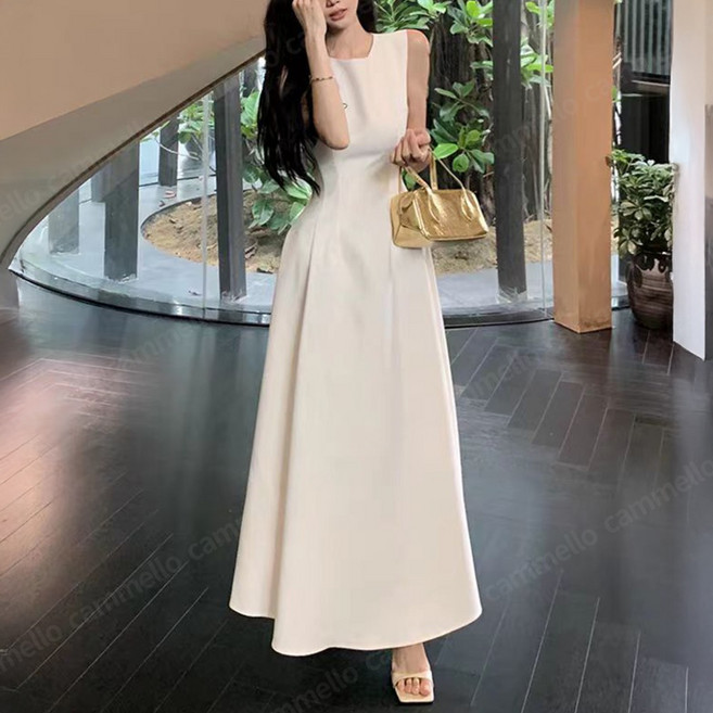 cammello 여신 드레스 클래식 민소매 슬림핏 플레어 A라인 롱 원피스 포멀룩