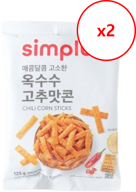 simplus 옥수수 고추맛콘, 2개, 125g