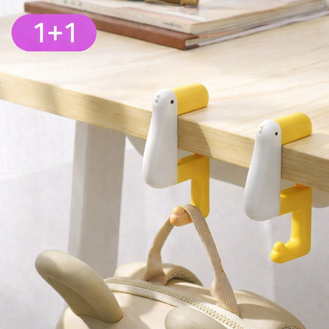 비위드제이 오리 책상 가방걸이 휴대용 무타공 간편설치 고정 후크, 2개, 화이트+화이트
