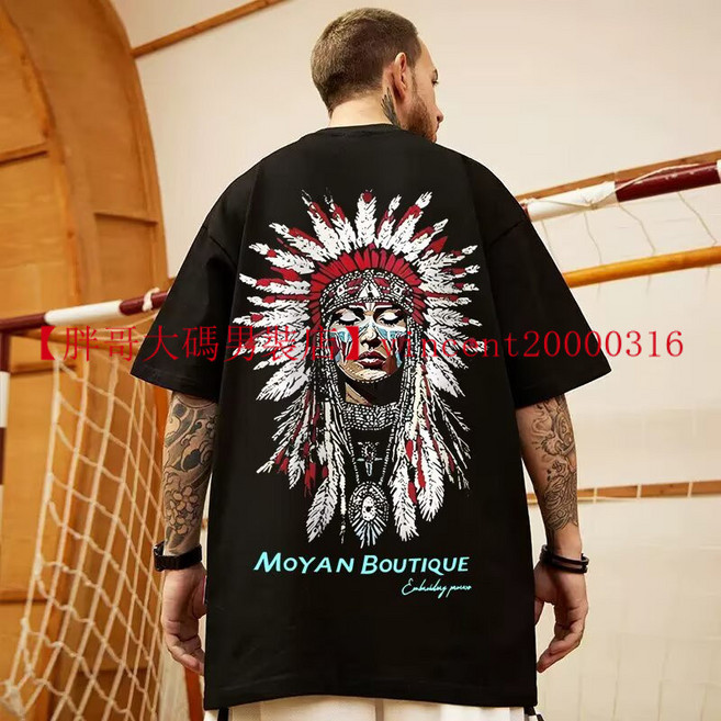 大尺碼圓領上衣 男裝個性寬鬆夏季oversize美式上衣服ins潮牌