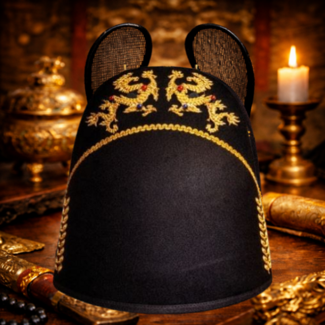 임금모자 고급 조선시대 왕모자 익선관 사극 명나라 황제모자 코스프레, 월계수 더블 드래곤(57-59cm)