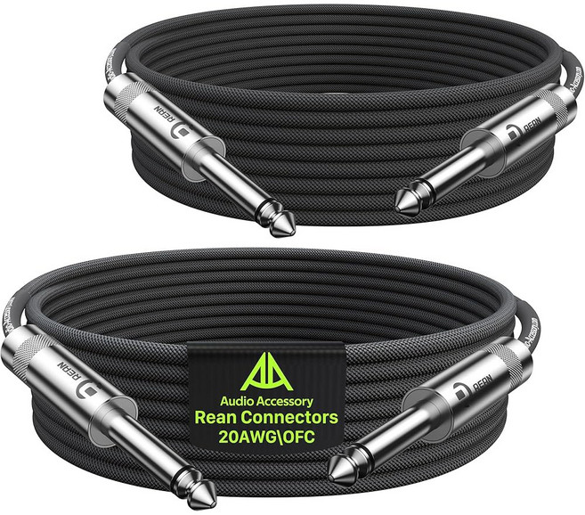 기타 케이블 6.6피트 2팩 전문가용 뉴트릭 리안 커넥터 케블라 강화 나일론 브레이드 1/4 인스트루먼트 케이블 20 AWG OFC 쿼터 인치 일렉트릭 코드 베이스 AM, 10 ft, Neon Orange, 1 Pack, 1개