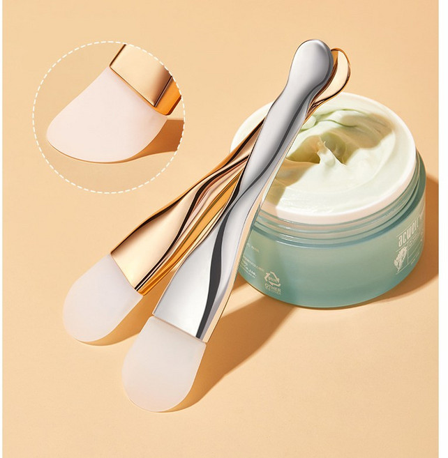 GECOMO 실리콘 팩 브러쉬 스킨 로션 얼굴 모델링 마스크 브러쉬, 은색, 2개