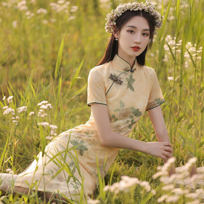 改良旗袍2026年新款女夏季素雅復古中國風花朵中長款氣質感連衣裙
