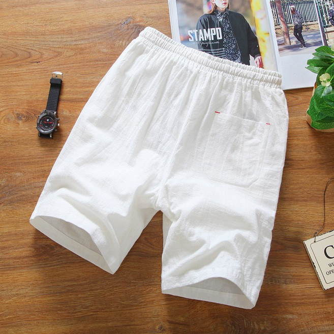 【韓版潮男】亞麻短褲 夏季短褲 直筒短褲 休閒短褲 男裝短褲 純色簡約 透氣舒適 寬鬆五分褲 夏季出行必備