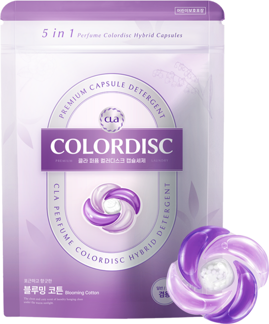 CLA 5in1 퍼퓸 컬러디스크 하이브리드 캡슐 세탁세제 블루밍코튼, 40개입, 1개
