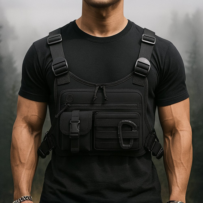 러너즈 라이더 배달 라이더 하이킹 가슴 포켓가방 조끼, 블랙