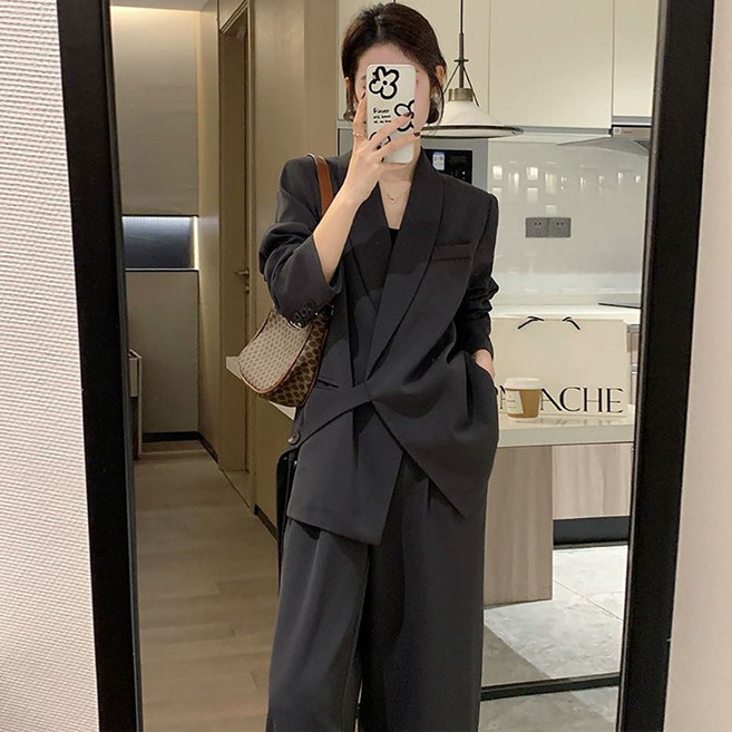 BLACK K7 여성 프리미엄 정장세트 빅사이즈 오피스룩 정장 투피스 모던 심플 하객룩