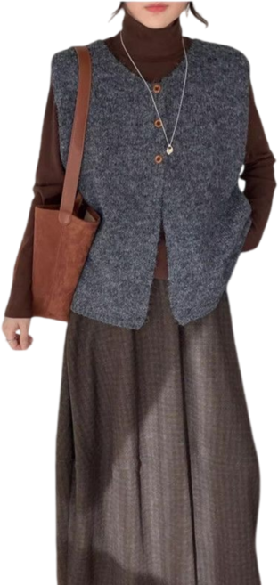 Cavensi 韓式氣質排釦針織背心 厚實軟糯秋冬外搭 加大尺碼