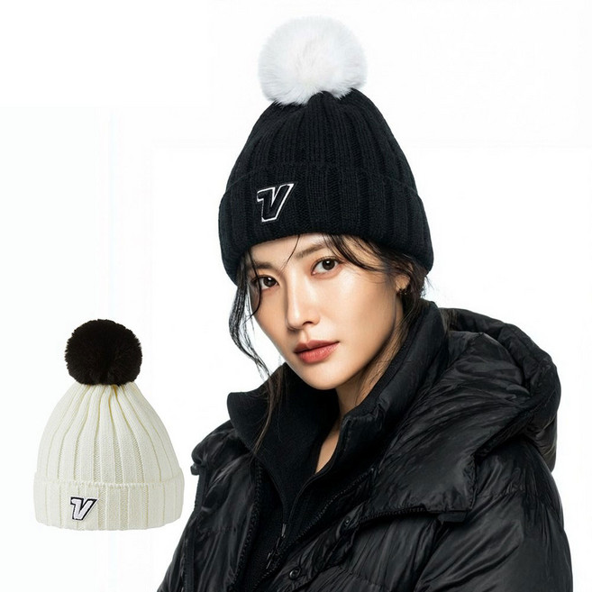 볼빅 여성 방울 비니 겨울 골프모자 VBAFCP 01-02, 블랙