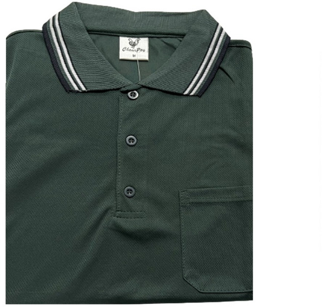 Chain Pay 口袋POLO衫 男女短袖 墨綠色 L碼, 墨綠,L