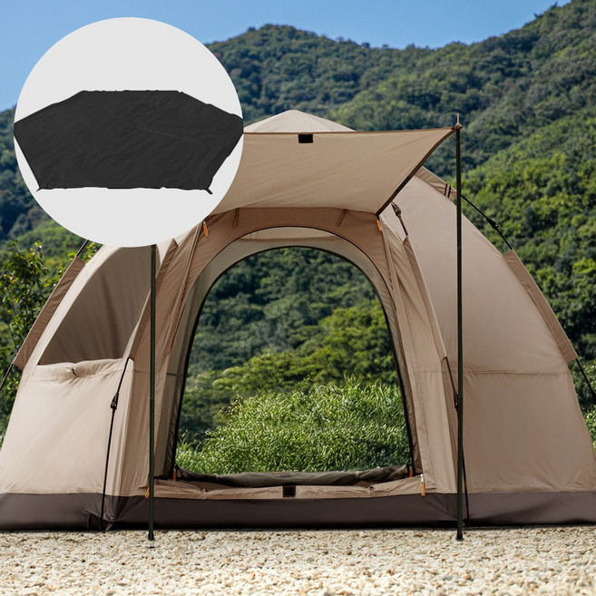로티캠프 육각 원터치 그늘막 돔 텐트 2윈도우 + 그라운드 시트 세트, 탄