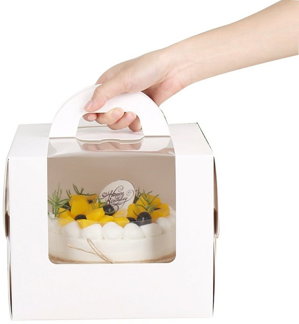 手提開窗蛋糕盒 巴斯克蛋糕盒 透明蛋糕盒, 8吋, 1個
