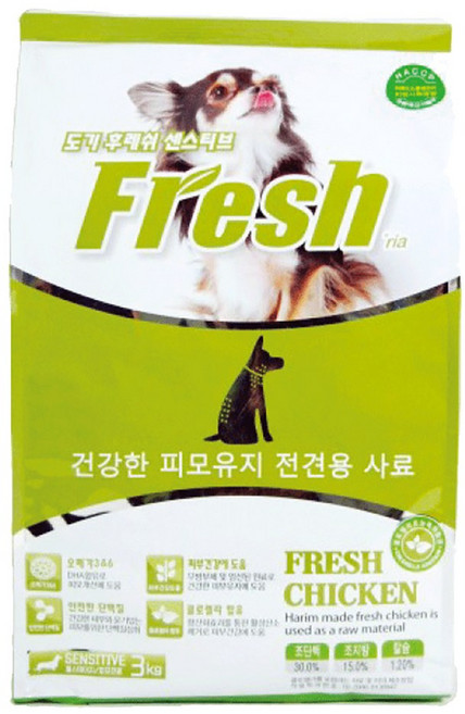 자견용 치킨밀 후레쉬리아 도기 후레쉬 센스티브 반려견사료, 3kg, 1개, 닭