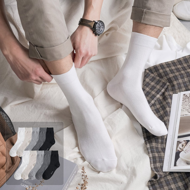 프롬산타 핏 좋은 무지중목 고밀도 국내생산 면양말 10켤레 M~XL