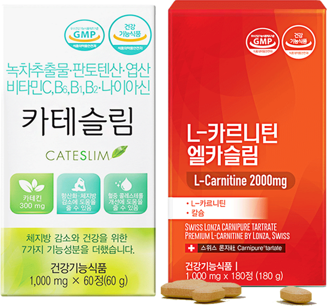 네이처그린라이프 (1+1)카테슬림+엘카슬림 녹차카테킨 엘카르니틴 다이어트 보조제 다이어트식품 체지방분해 추천, 1세트, 60정