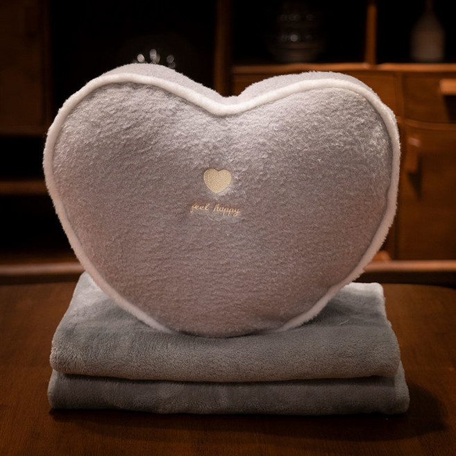 여름 베개 퀼트 이중 목적 자동차 오피스 쿠션 쿠션 베개 접이식 에어컨 이불 담요 투 작은 베개, 베개 30 40cm (담요), 회색 사랑