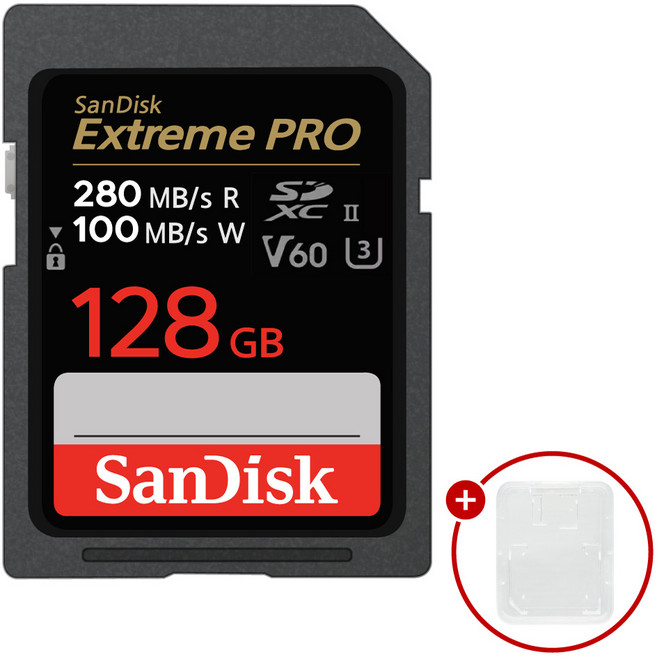 샌디스크 익스트림 프로 SD메모리카드 SDXEP Extreme PRO UHS-II + SD카드 케이스 패키지, 1개, 128GB