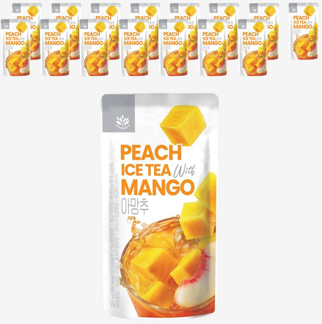 발란스그로우 편의점 빅사이즈 파우치 음료 아망추 복숭아 망고 아이스티 홈카페 탕비실음료, 16개, 320ml