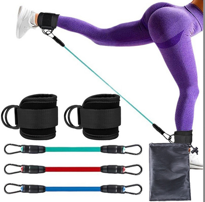 융풍 엉덩이 갠트리 랙 엉덩이 리프팅 발목 저항 탄성 트레이너 발 반지 엉덩이 다리 풀 로프 모양 슬리밍 발목 스트랩 저항 밴드 엉덩이 다리 강도 끌어 오기 밧줄 피트니스 탄성 훈, 검정색 (6건 세트), 1세트