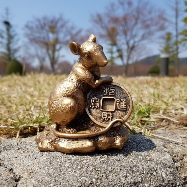 이현아트 풍수인테리 소품 재물 엽전 쥐 장식 든, 동색