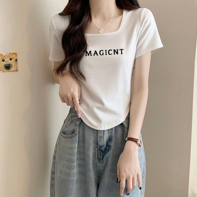 方領純棉短袖T恤 韓國女裝