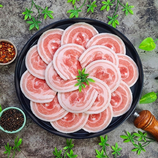 덴마크산 돼지고기 눈꽃삼겹살 대패 구이용 1.0cm 슬라이스 2kg, 1개