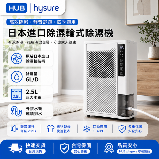 hysure 日本進口除濕輪式除濕機 6L/D 四季適用, x1白色