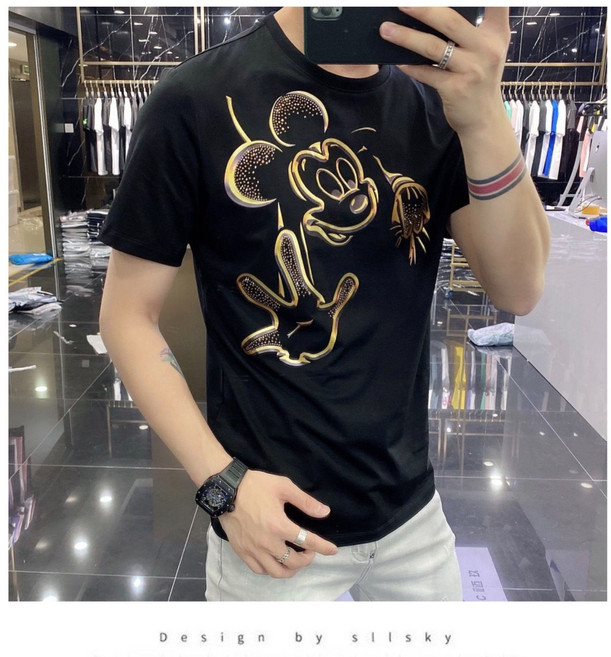 남성 여름 순면 티셔츠 미키마우스 반팔티