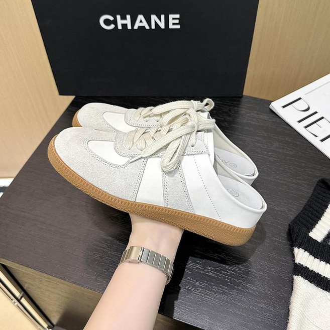 6cm 속굽 키높이 뮬 운동화슬리퍼 가죽 스니커즈 통굽블로퍼