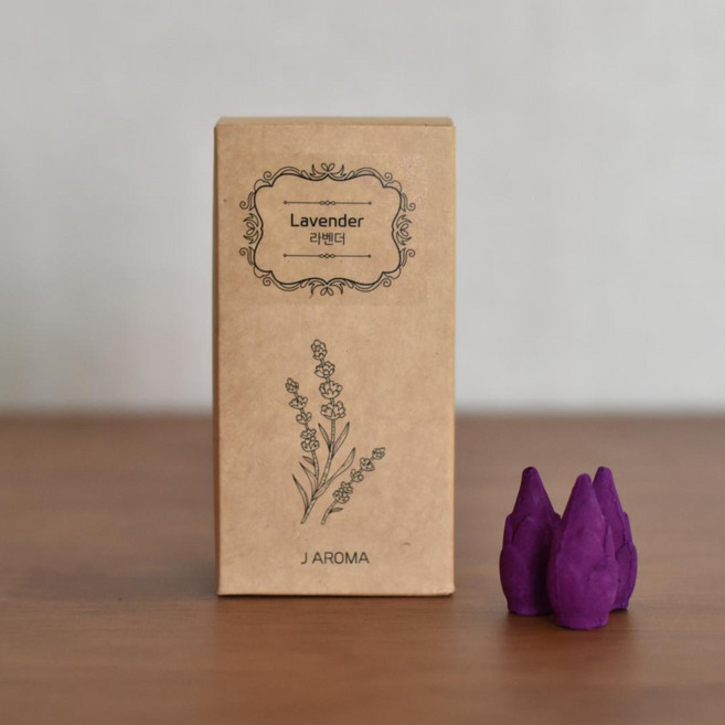 제이아로마향 백플로우 인센스 콘 향 태국 아로마 향초 역류향 콘, 45g, 1개, 라벤더