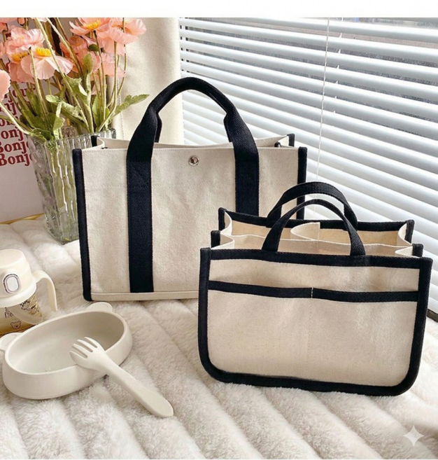 엘리베베 데일리 멀티 포켓 캔버스 기저귀백+이너백 세트, 퓨어블랙