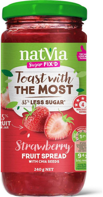 호주 Natvia Strawberry Fruit Spread 딸기 후르츠 스프레드 잼, 5개, 240g