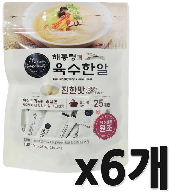 해통령 육수한알 진한맛 자연조미료 휴대용 멸치국물, 100g, 6개