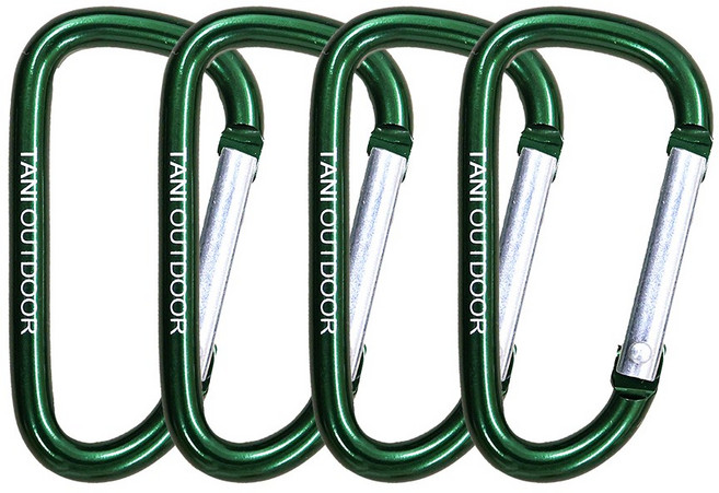 카라비너 대형 중형 소형 D형 S형 고강도 캠핑 비너 차박 타프 텐트 키링, 1세트, 1단, 01_D형 카라비너(그린4)