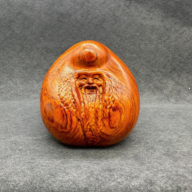 花梨木雕老壽星壽桃擺件 花梨整木精雕 壽桃 高6cm