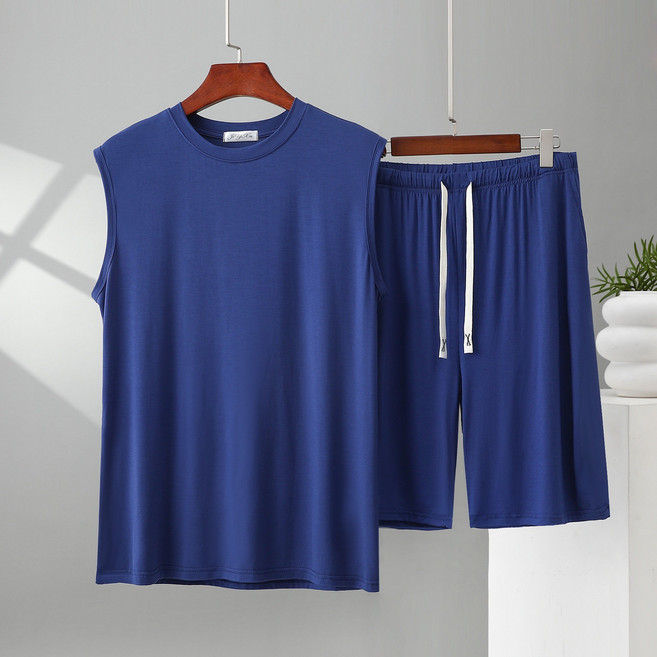 남여공용 모달 라운드 민소매 반바지 상하세트 홈웨어 잠옷 WXG-3318+763