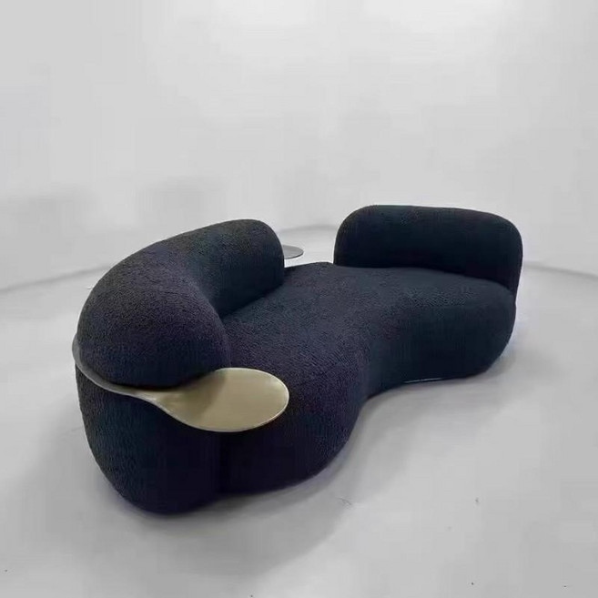 쇼파 구름 조약돌 패브릭 라운드소파 양털 모듈, 2인용 좌석 170 x 90x73, 블랙 램스울 트레이 포함