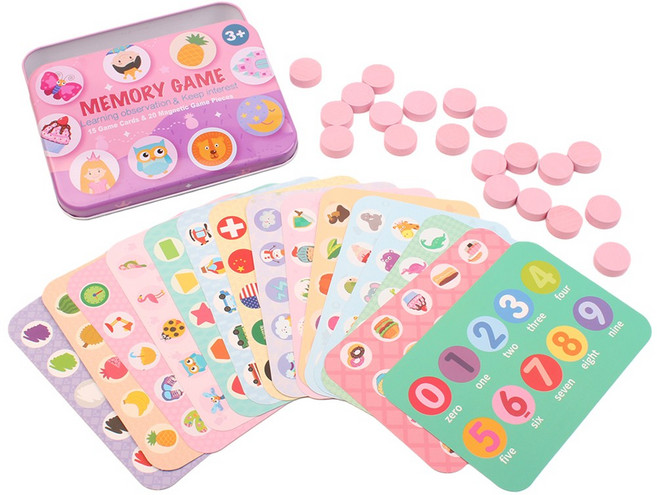 틴케이스 원목 자석 메모리게임 34피스, 핑크, 1개, 1인용