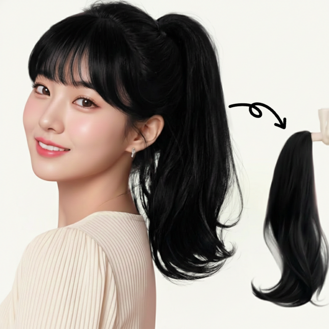 SEVOREN 좋은 머릿결 포니테일 집게가발 똥머리 가발, 1개, 다크블랙