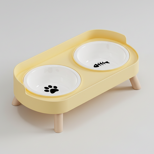 온다페스 반려동물 세라믹 식기 2구, 옐로우, 1세트