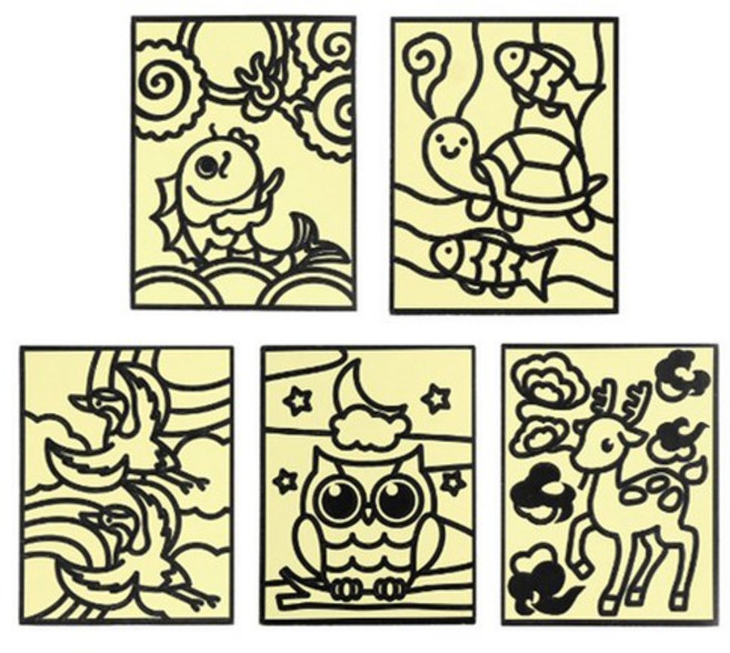 민화샵 민화 포일아트스티커 5종 세트, 어변성룡도, 거북이, 학, 부엉이, 사슴, 4세트