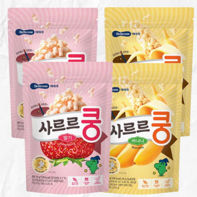 베베쿡 사르르쿵 2종, 4개, 23g, 바나나/딸기