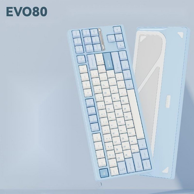 EvoWorks evo80 기계식 키보드 알루미늄 게이밍 유무선 RGB 키보드 88키, 제조사축, 라이트블루축(Azure FR4), 블루