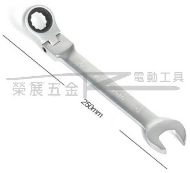 榮展五金 鉻釩鋼 搖頭 開口棘輪扳手 72齒棘輪扳手, 1個, 19 (250mm)