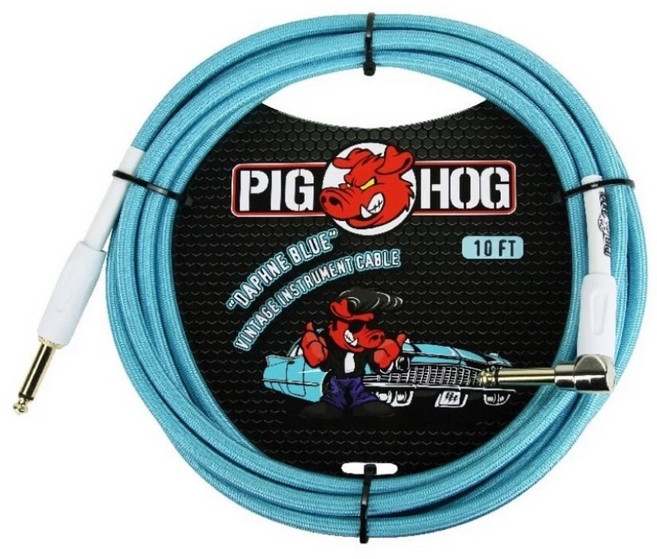 PIG HOG Vintage Series 直L頭 編織導線 樂器導線, 水藍色, 1個, 10ft